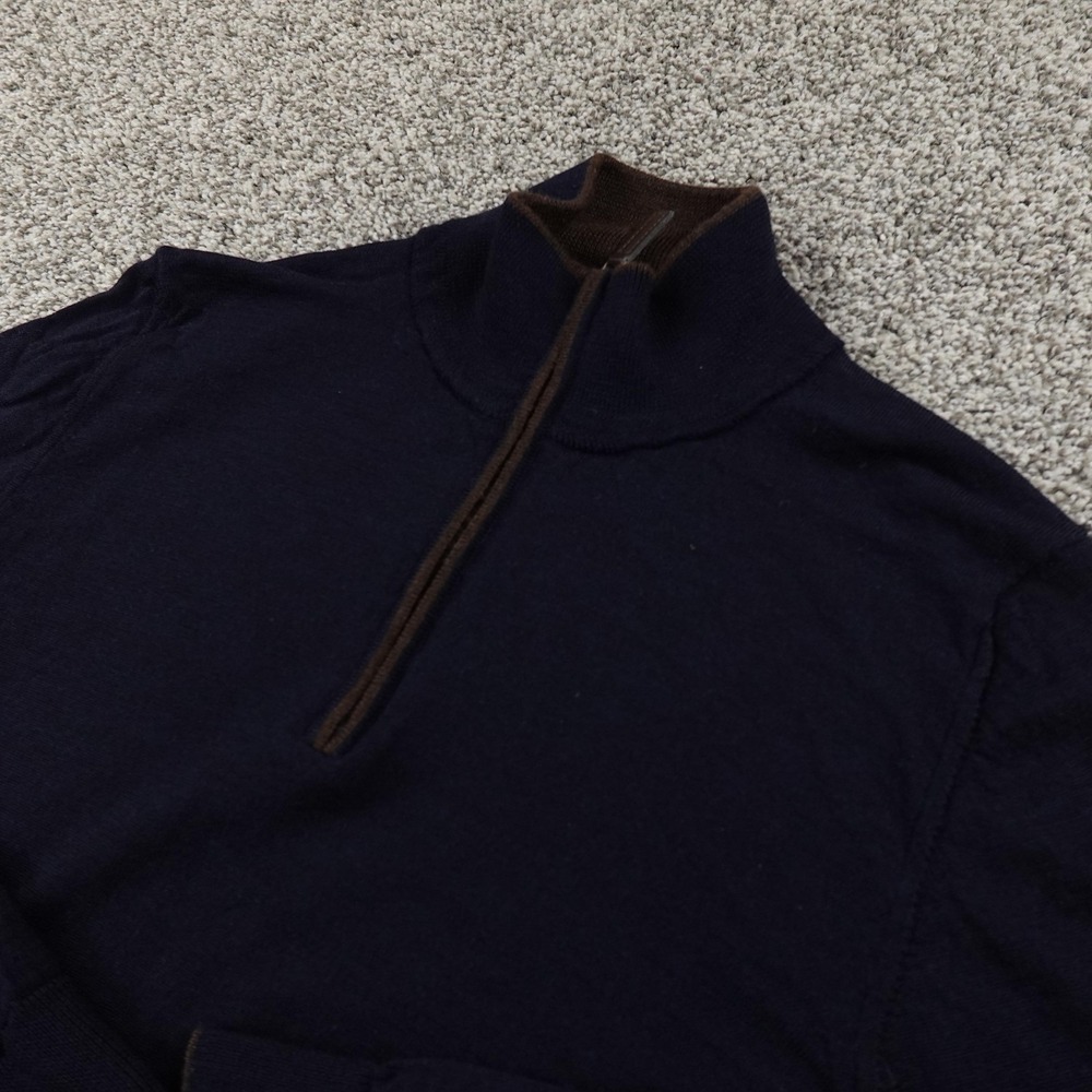 Hagen‎ Carmel Sweater Mens M  Blue Merino Wool 1/4 Zip Mock Neck Pullover Italy